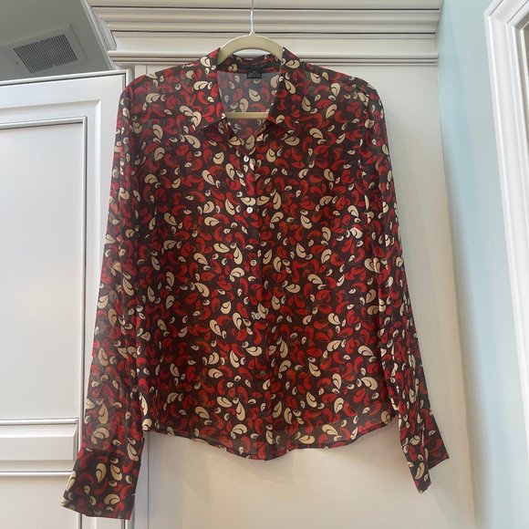 The Limited Paisley Silk Blouse, M, Sheer, Great Condition, Brown, Red & Beige - Picture 1 of 6